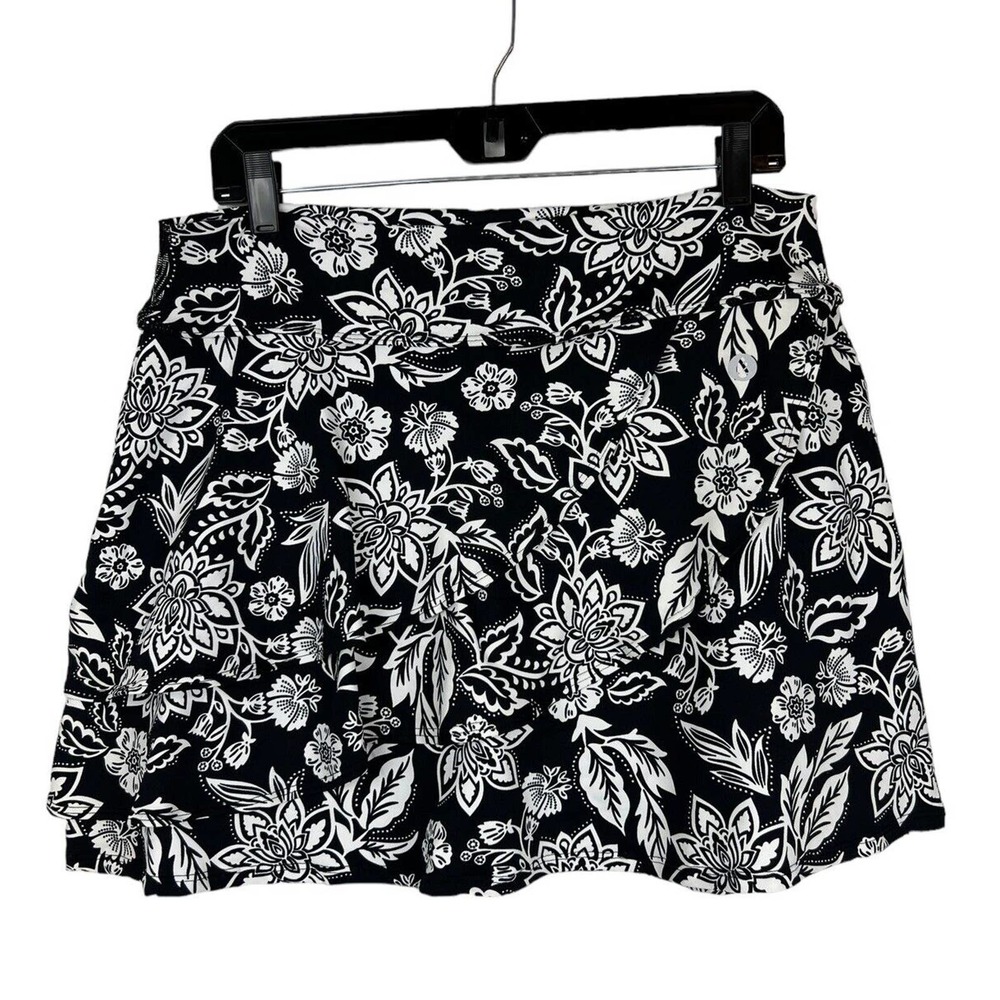 NEW Donajo White Lily Print Spin Skort 3 XL Ruffle Floral Black Skirt Pickleball